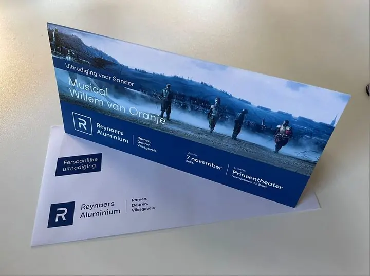 Uitnodigingen en enveloppen voor Reynaers Aluminium, Reynaers Aluminium
